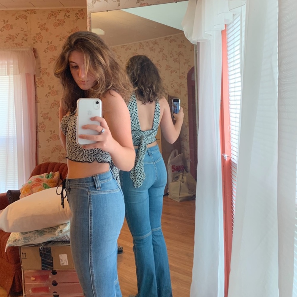 BDG blue western flare lace up jeans